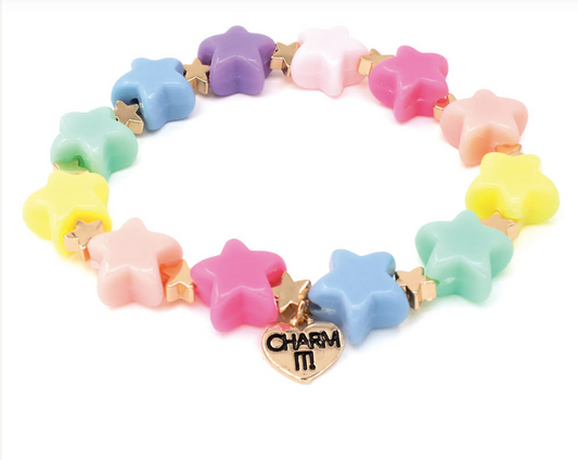 Gold Pastel Star Stretch Bead Bracelet - Charm Its