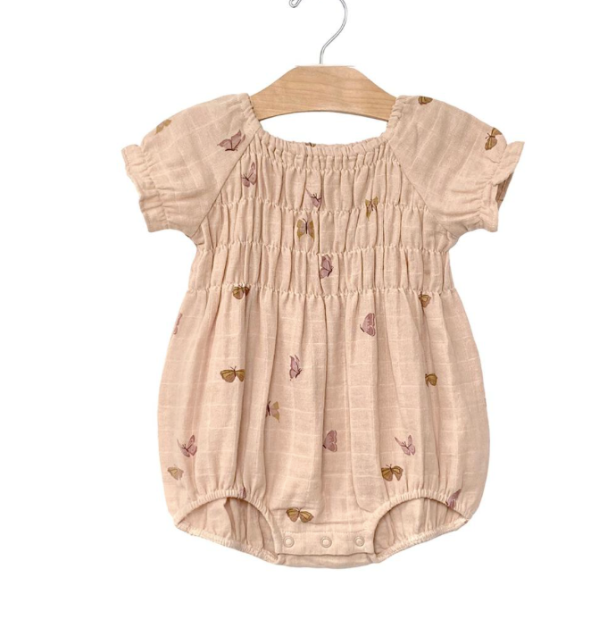 Smocked Short Romper - Butterflies - City Mouse