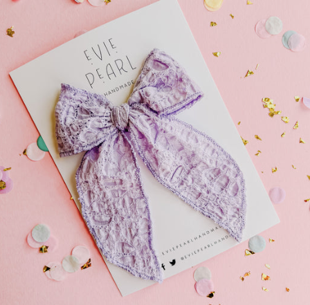 Lilac Purple Lacey Medium Bow - Evie Pearl