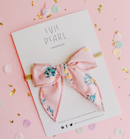 Pink Blue Yellow Floral Small Bow on Nylon Headband - Evie Pearl