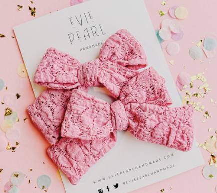Pink Lacey Medium Pinwheel Pigtails - Evie Pearl