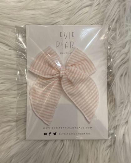 Pink and White Stripe medium Bow - Evie Pearl
