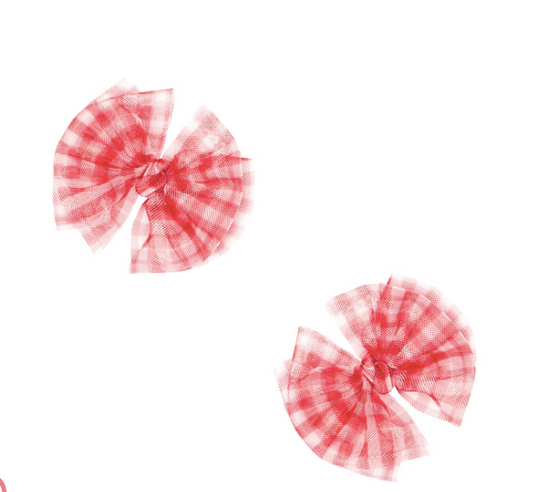 2PK TULLE BABY FAB CLIPS: cherry gingham - Baby Bling