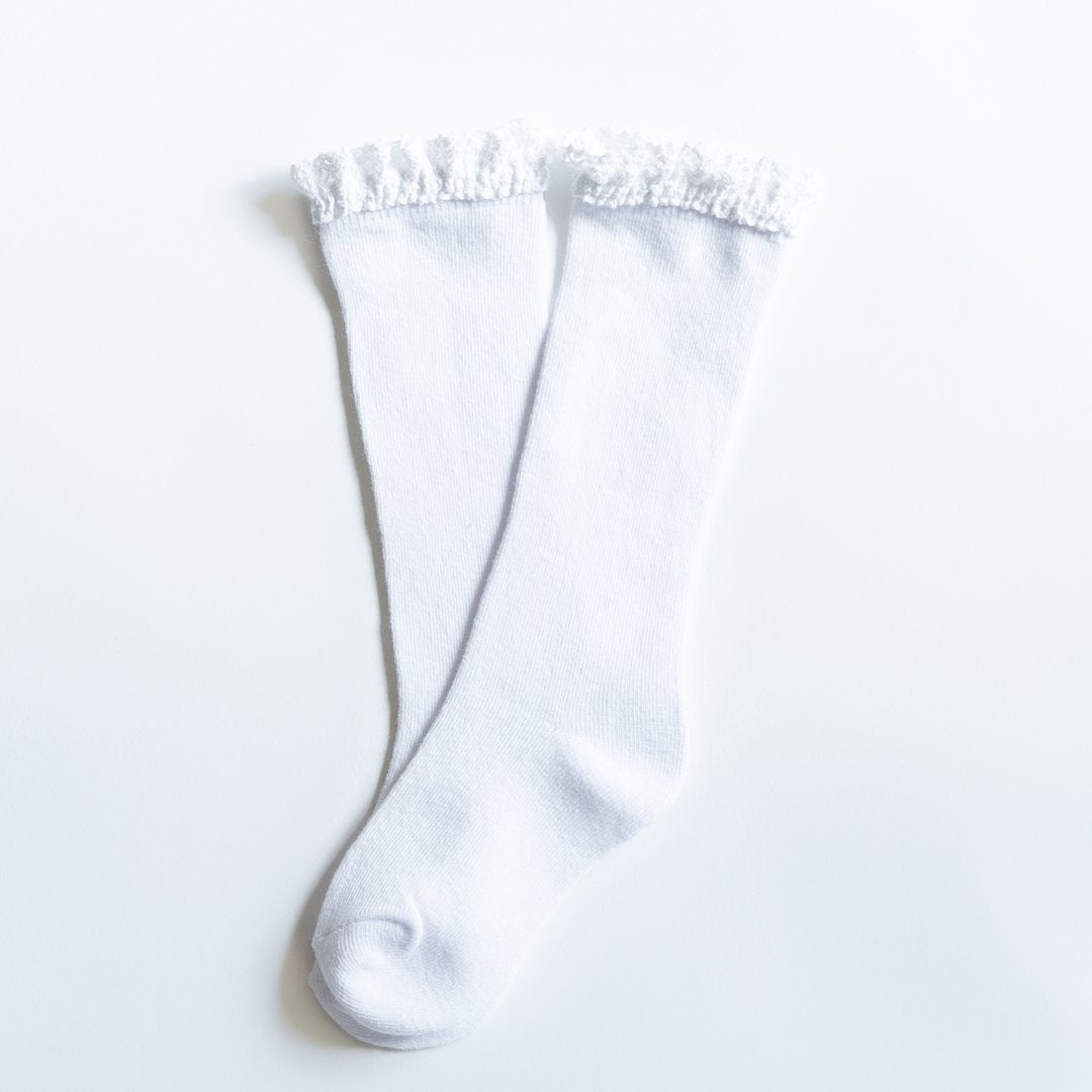 Lace Knee High Socks White