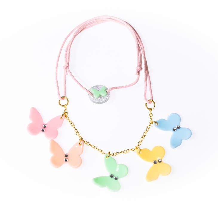 Pastel Multi Butterfly Necklace - Lilies & Roses