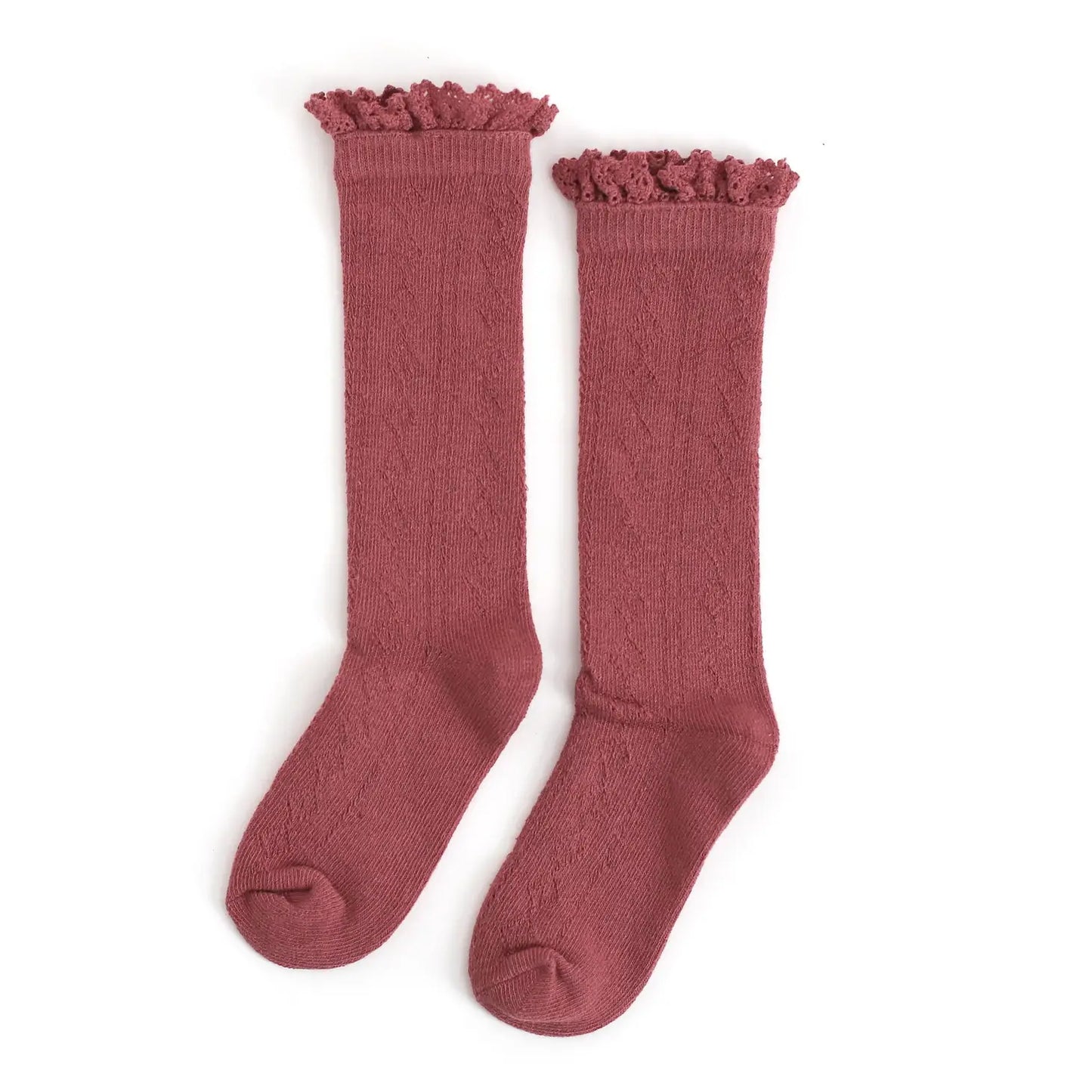 Fancy Lace Knee Highs-Mauve Rose - Little Stocking Company